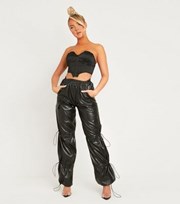 Missy Empire Black Leather-Look Parachute Trousers